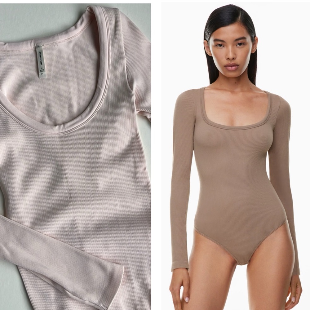 Aritzia Sunday Best Ballet Pink Ribbed Bodysuit Sz M